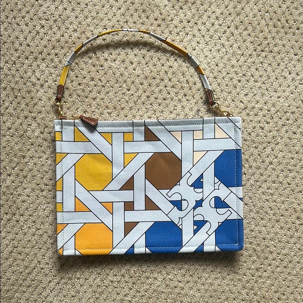 Tory Burch Blue and Yellow Geometric Clutch